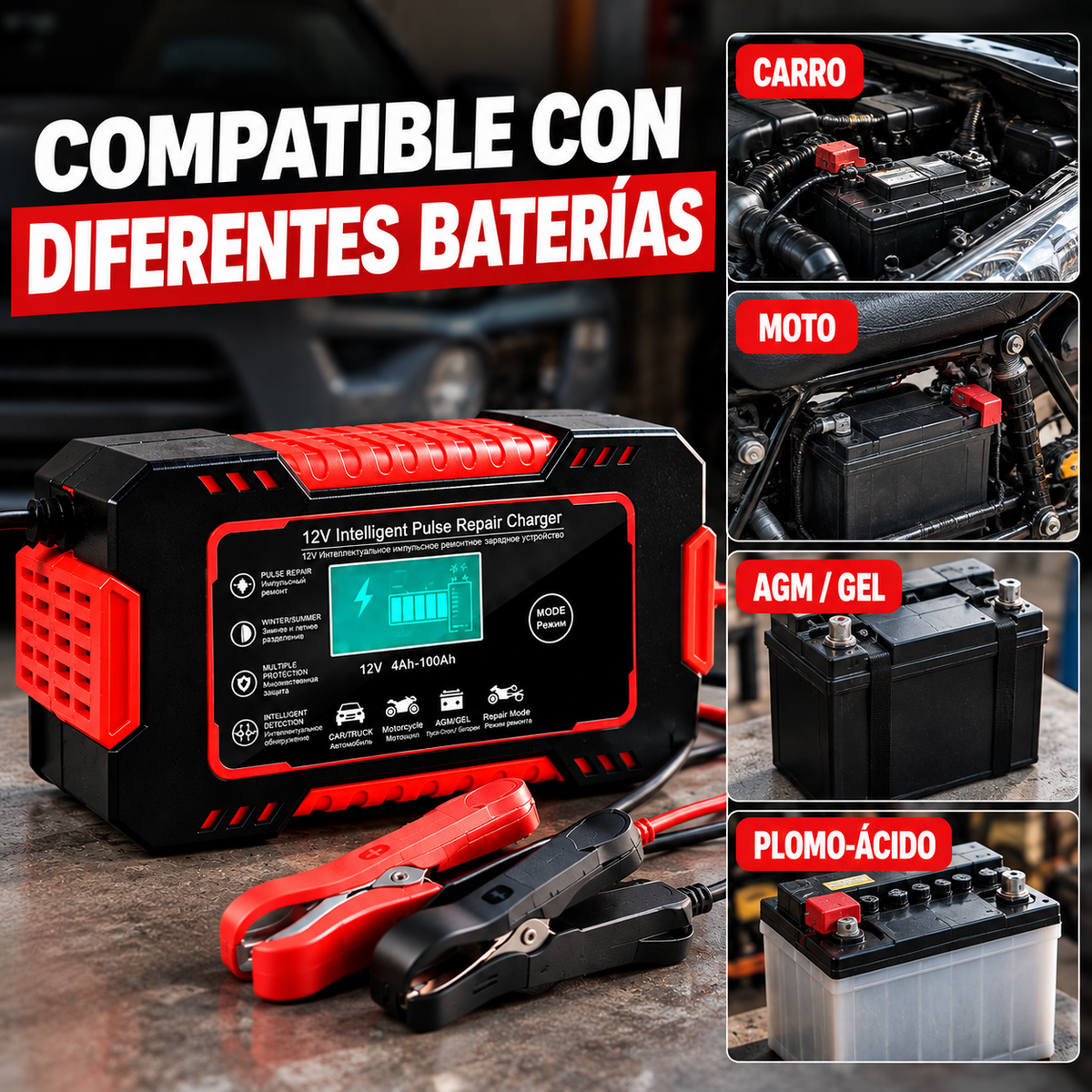 Cargador Inteligente 12V para Carro y Moto | Cuida y Recupera tu Batería
